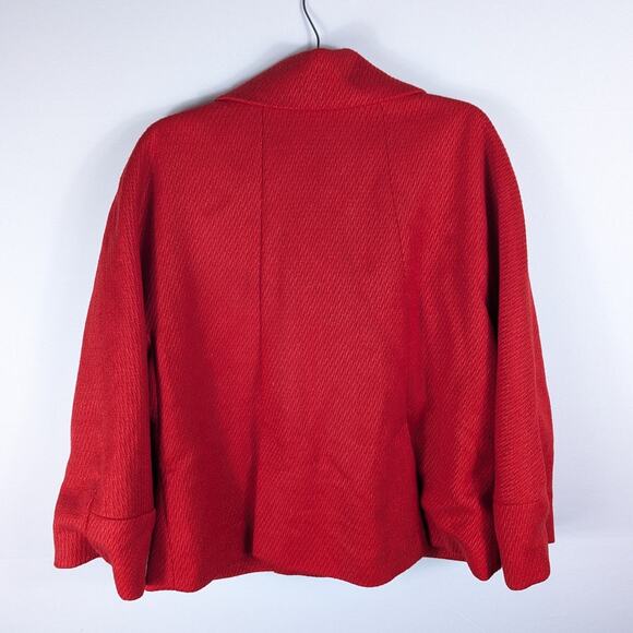 CoffeeShop NYC L Red Textured Cropped Jacket Big Button Women’s Coat Rayon Retro - Picture 2 of 5